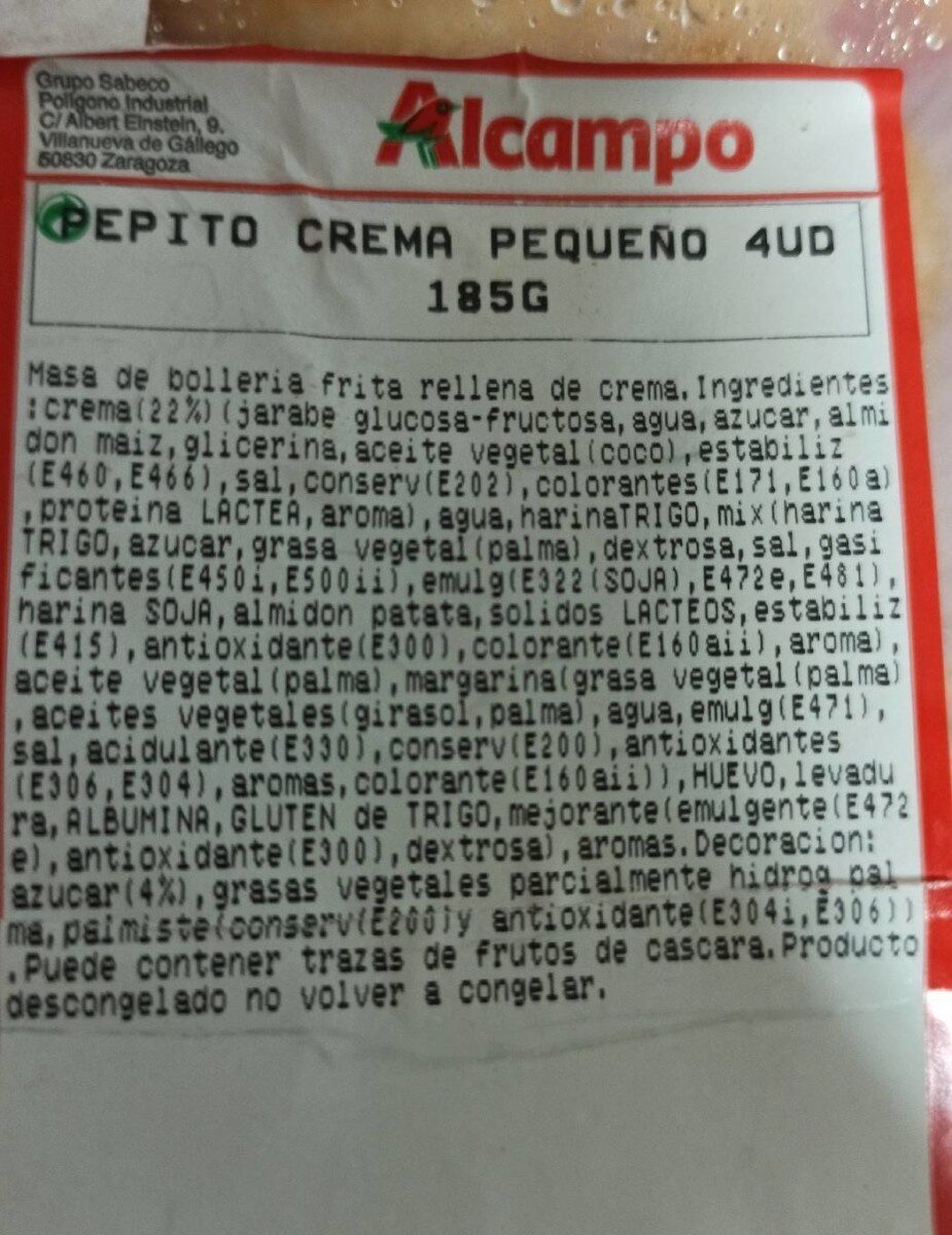 Pepito crema pequeño 4ud - Nutrition facts - es