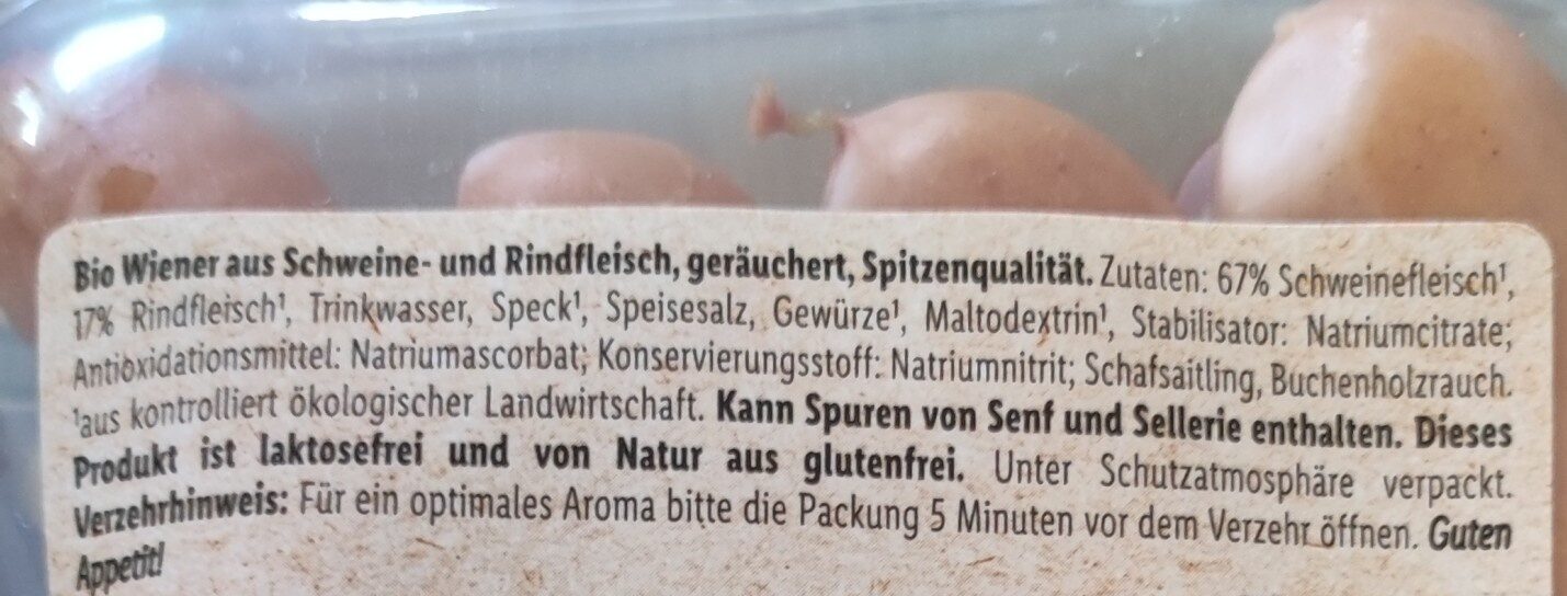 Bio Traditions Wiener Würstchen - Ingredienser - de