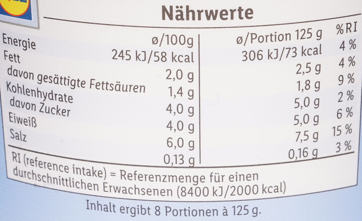 Griechisches Joghurt 2% Fett - Nährwertangaben