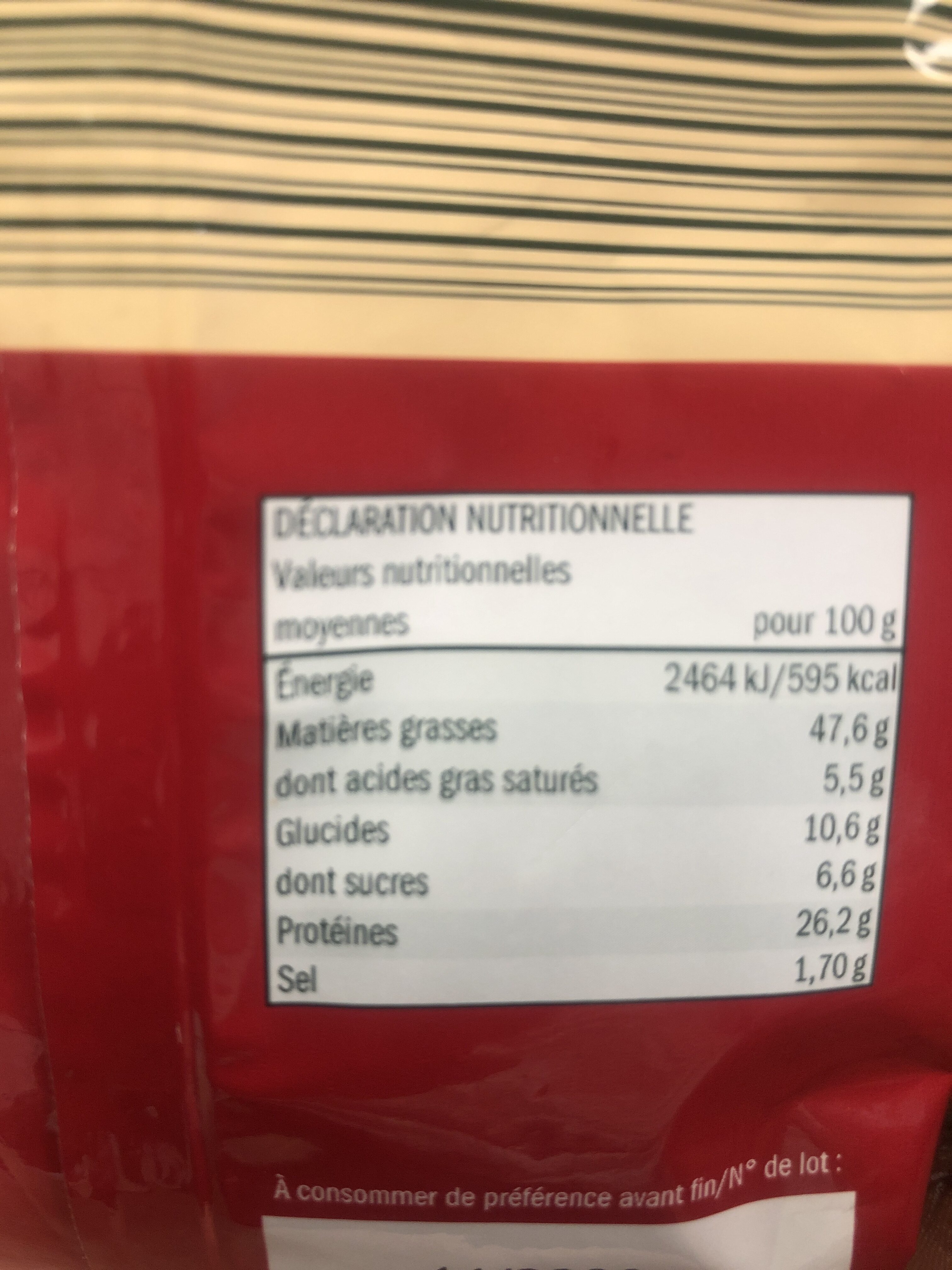Cacahuètes grillées à sec - Tableau nutritionnel