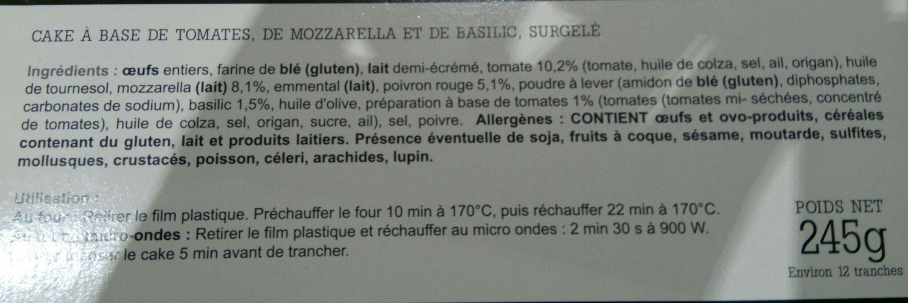Cake salé tomate mozza basilic - 成分 - fr