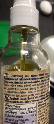 Olivenölspezialität Basilikum - Nährwertangaben - en