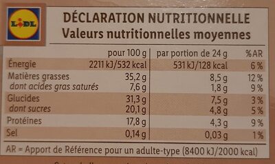 Barrette arachidi e cioccolato al latte - Informació nutricional - fr