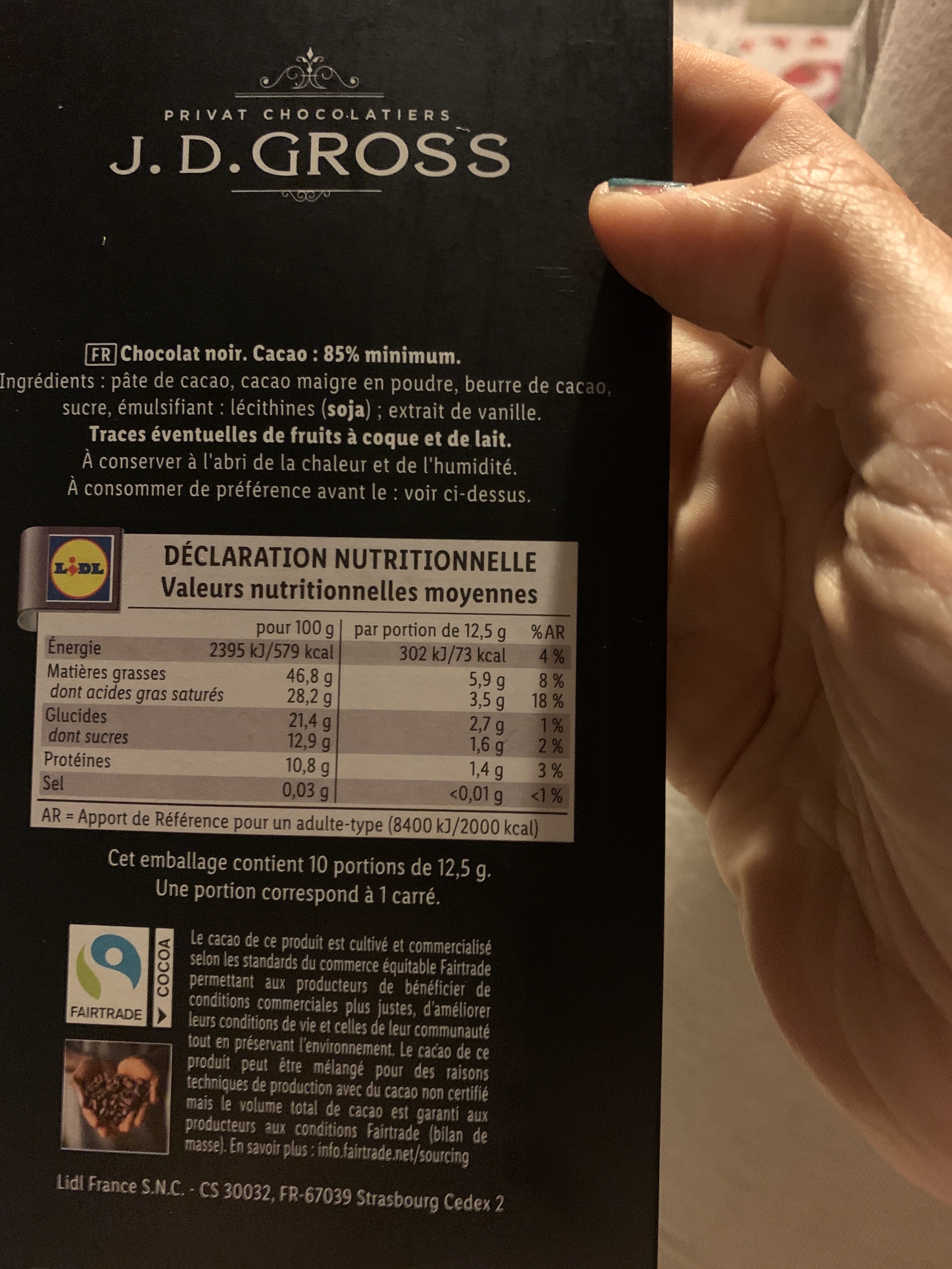 Dark Chocolate - 85% Cocoa - Ingrédients