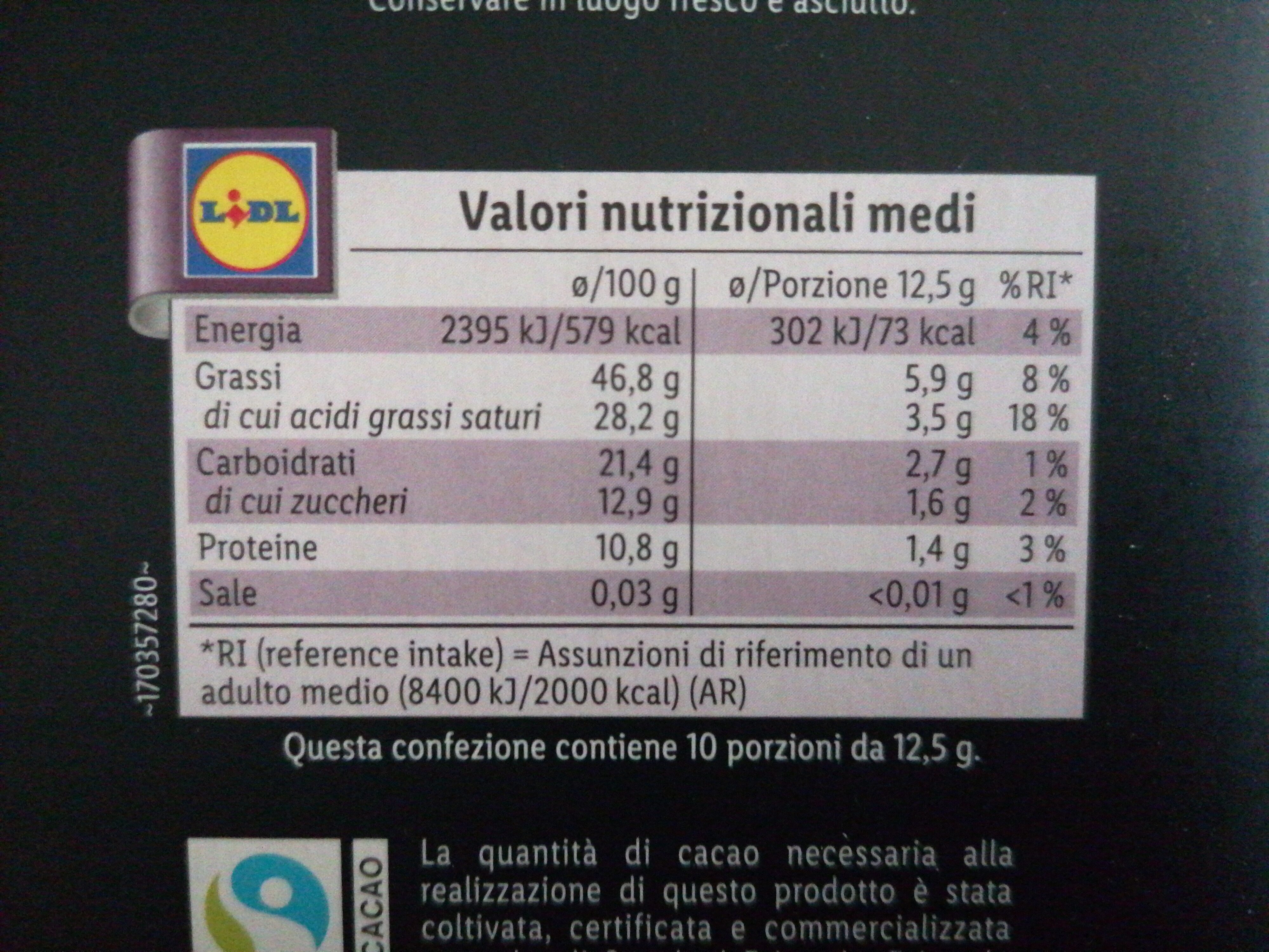 Chocolat noir - 85% cacao - Valori nutrizionali