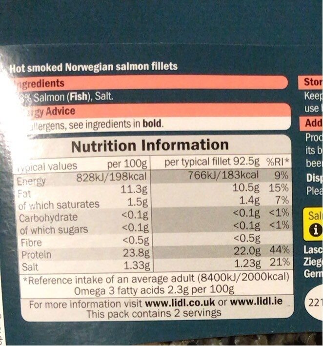 Hot smoked salmon - Nutrition facts