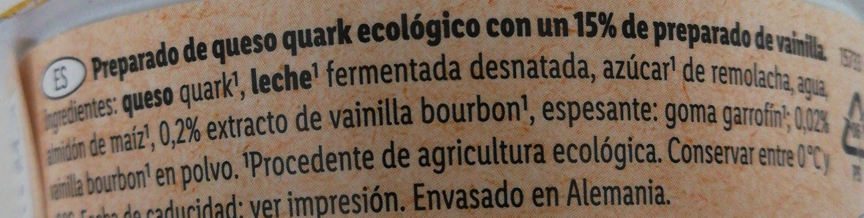 Bio organic queso quark Vainilla - Ingredienti - es
