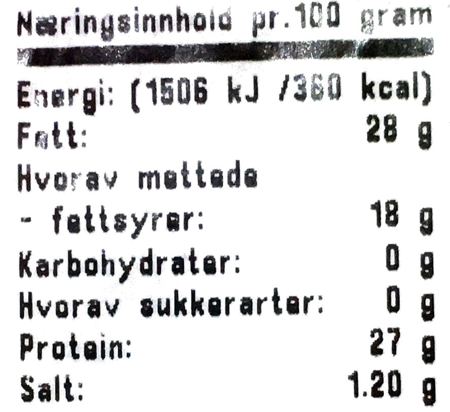 Reserve Norvegia lagret i 4 år - Tableau nutritionnel - nb