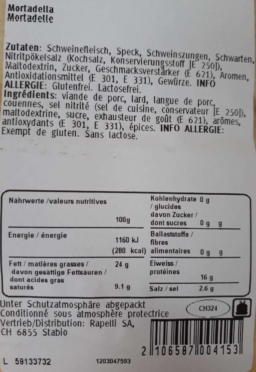 Mortadella gran selezione - Tableau nutritionnel