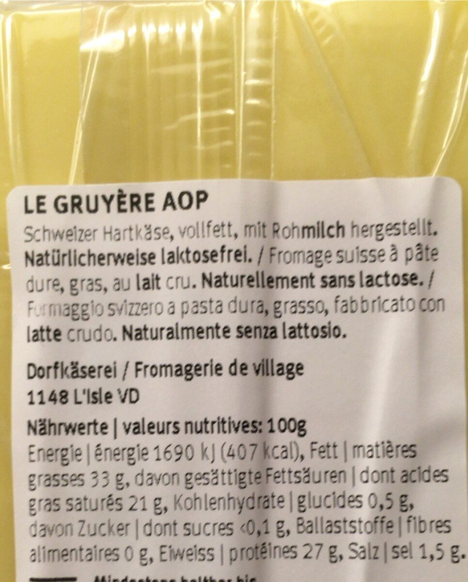Gruyère - Valori nutrizionali - fr