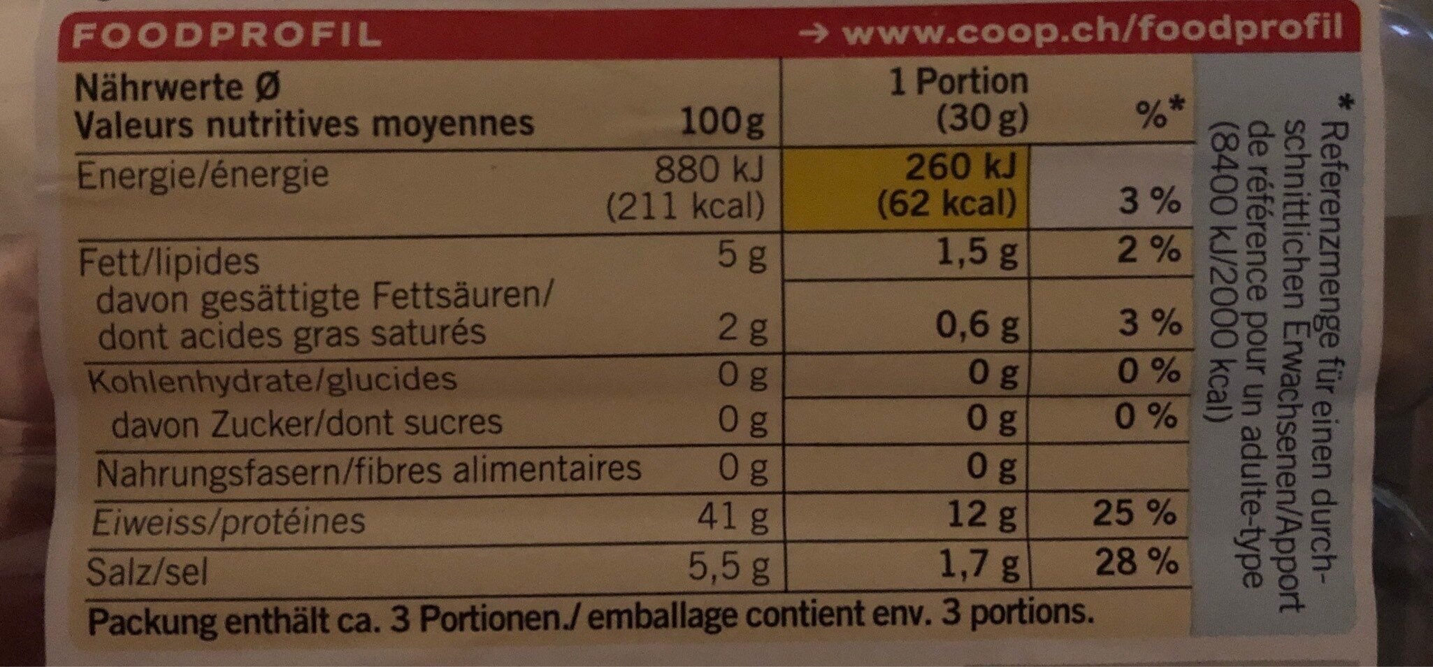 Viande des grisons igp - Valori nutrizionali - fr