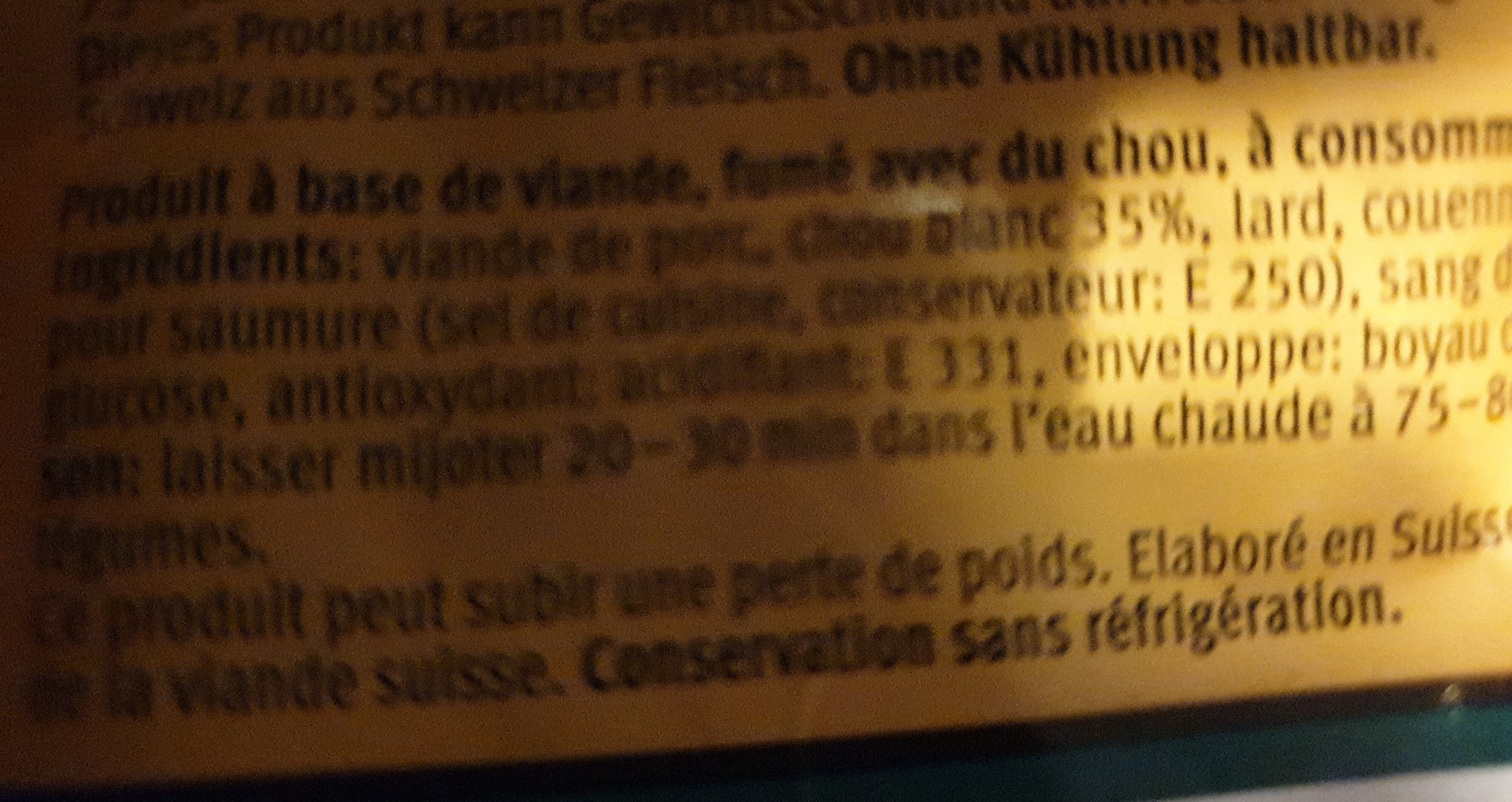 Saucisse aux choux - Ingredients - fr