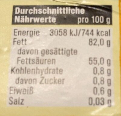 Sübrahm butter sahnig-frisch 250g - Nährwertangaben
