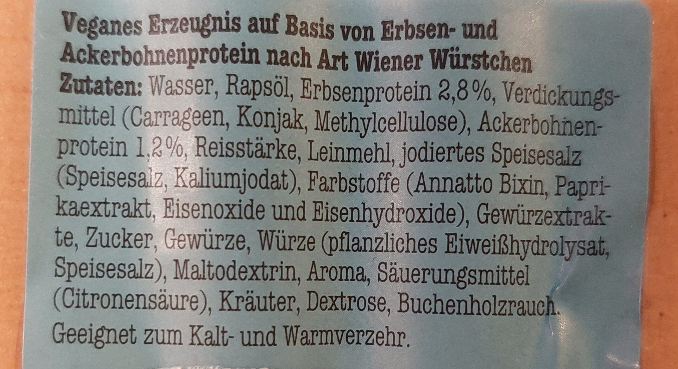 Vegane Würstchen Typ Wiener - Zutaten