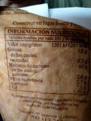 Pan integral - Información nutricional