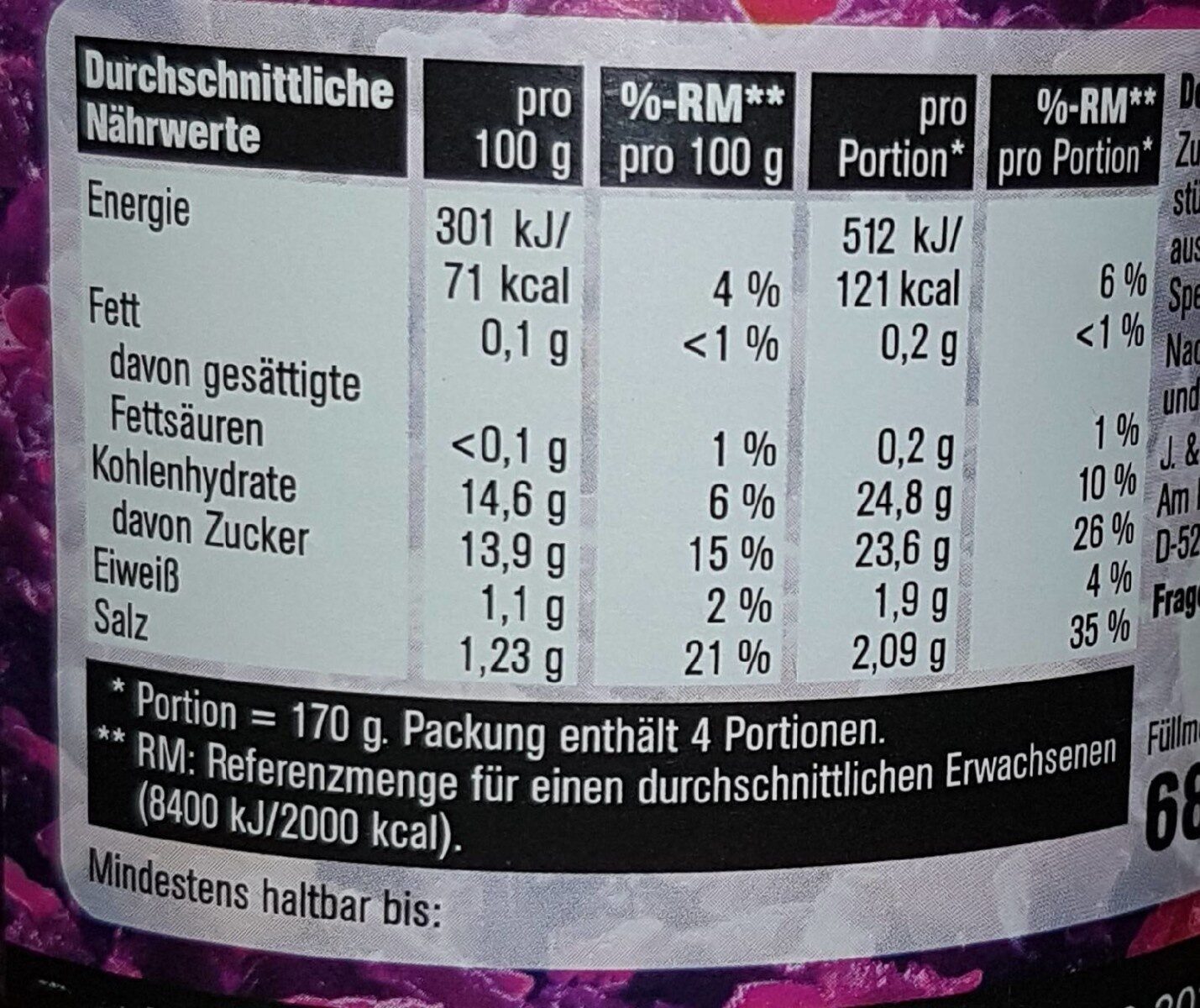 Apfelrotkohl - Nutrition facts