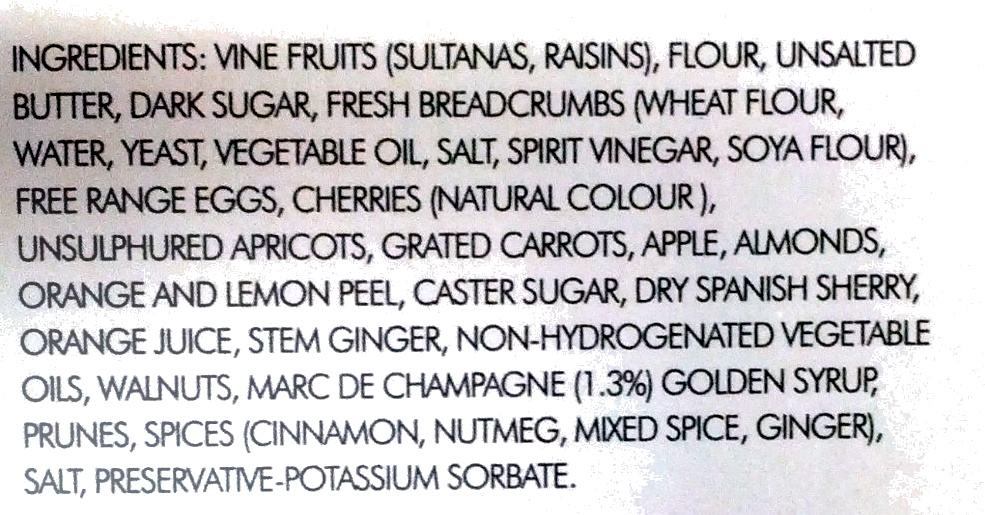 Marc de Champagne Christmas Pudding - Ingredients