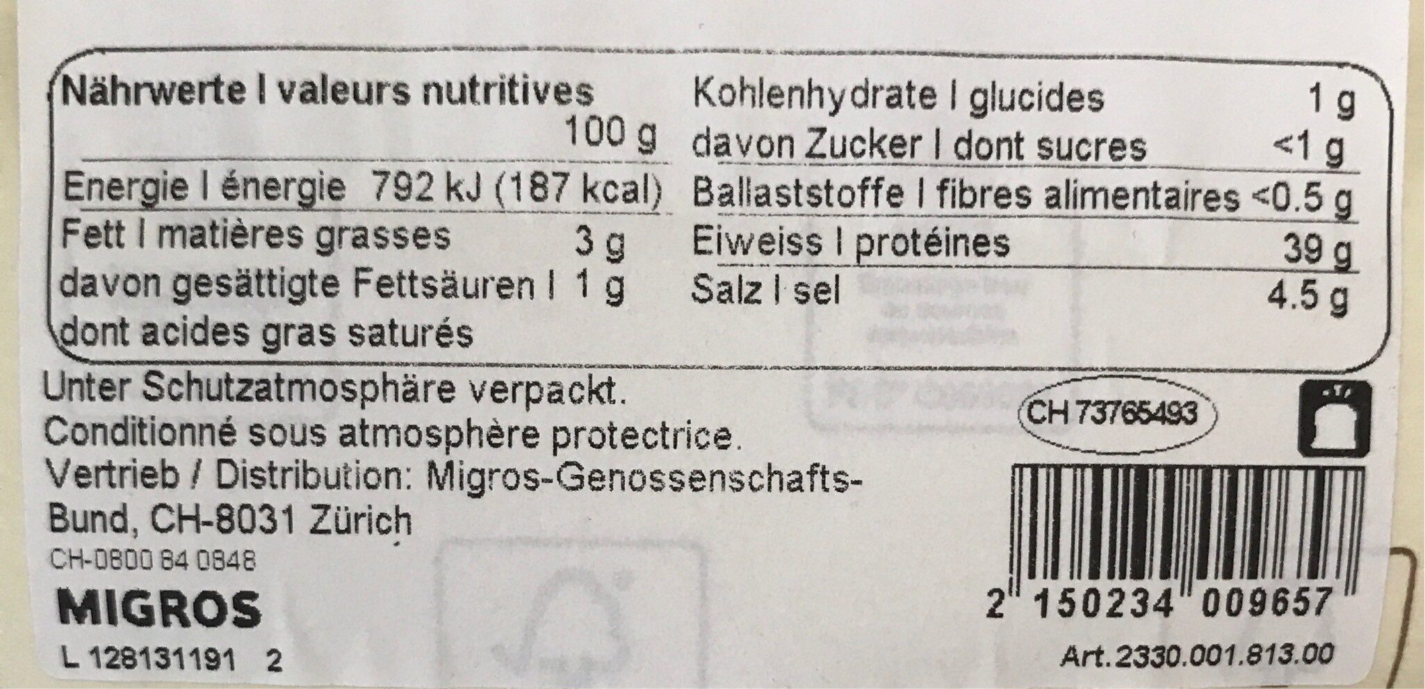 Bio Bündnerfleisch - Valori nutrizionali - fr