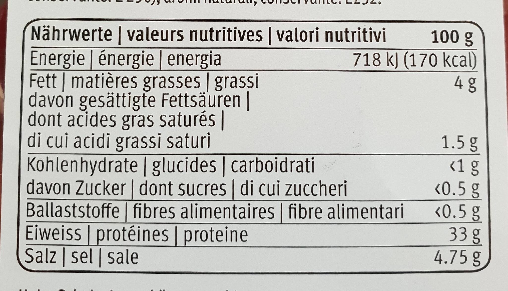 Bresaola della Valtellina I.G.P. - Valori nutrizionali - fr