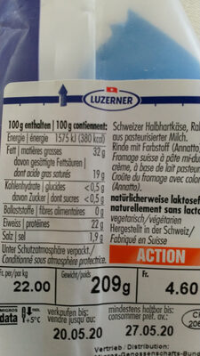 Luzerner Rahmkäse - Nutrition facts - de