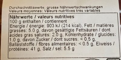 Viande des grisons au poivre - Valori nutrizionali - fr