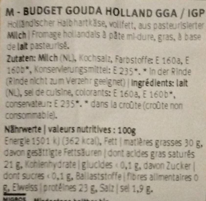 Gouda Holland - Nutrition facts