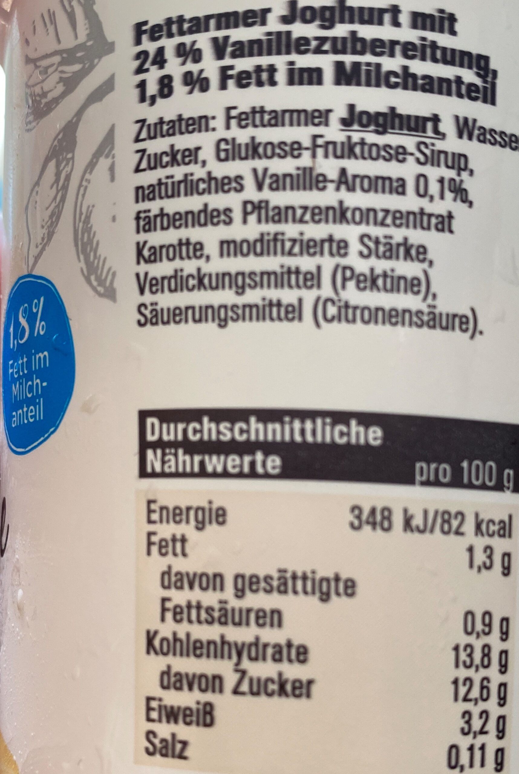 Fettarmer Joghurt Vanille - Nährwertangaben