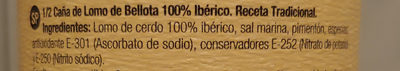Cinco Jotas Media Cana de Lomo de Bellota 100% Iberico - Ingredients - es