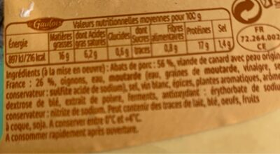 Andouillette de canard - Nutrition facts - fr