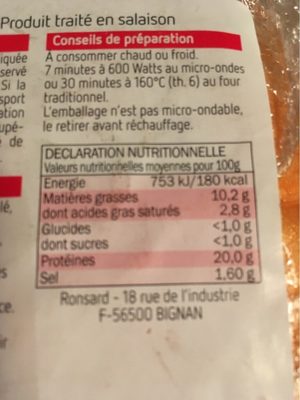 Poulet cuit fermier - Nutrition facts