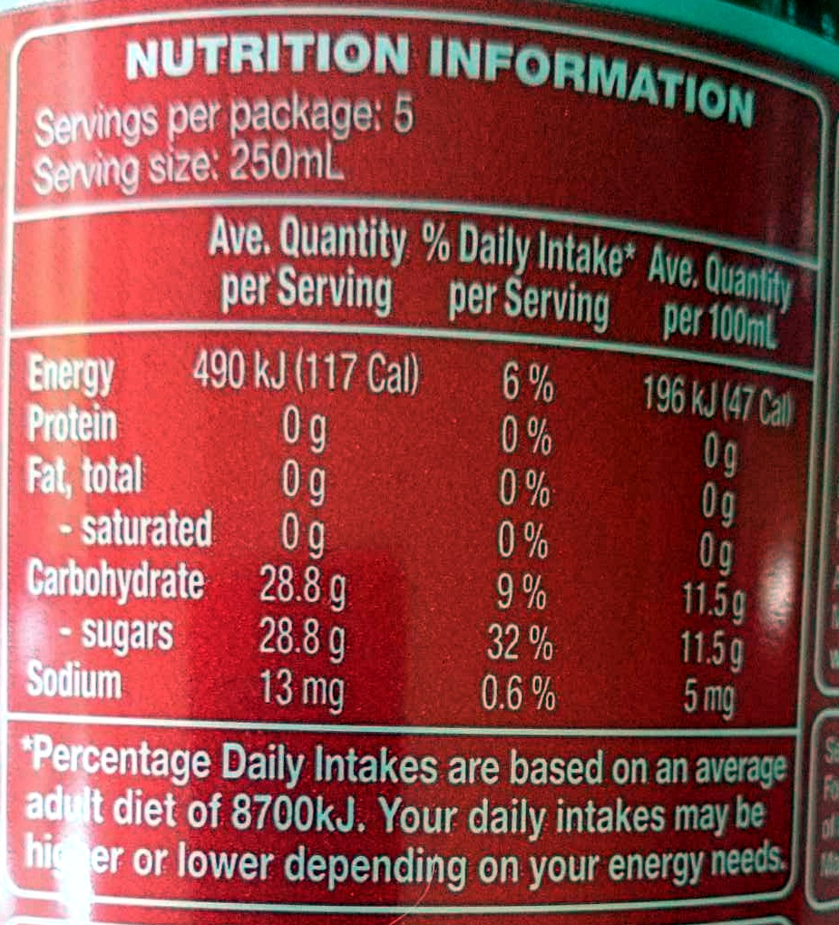 Cola - Nutrition facts