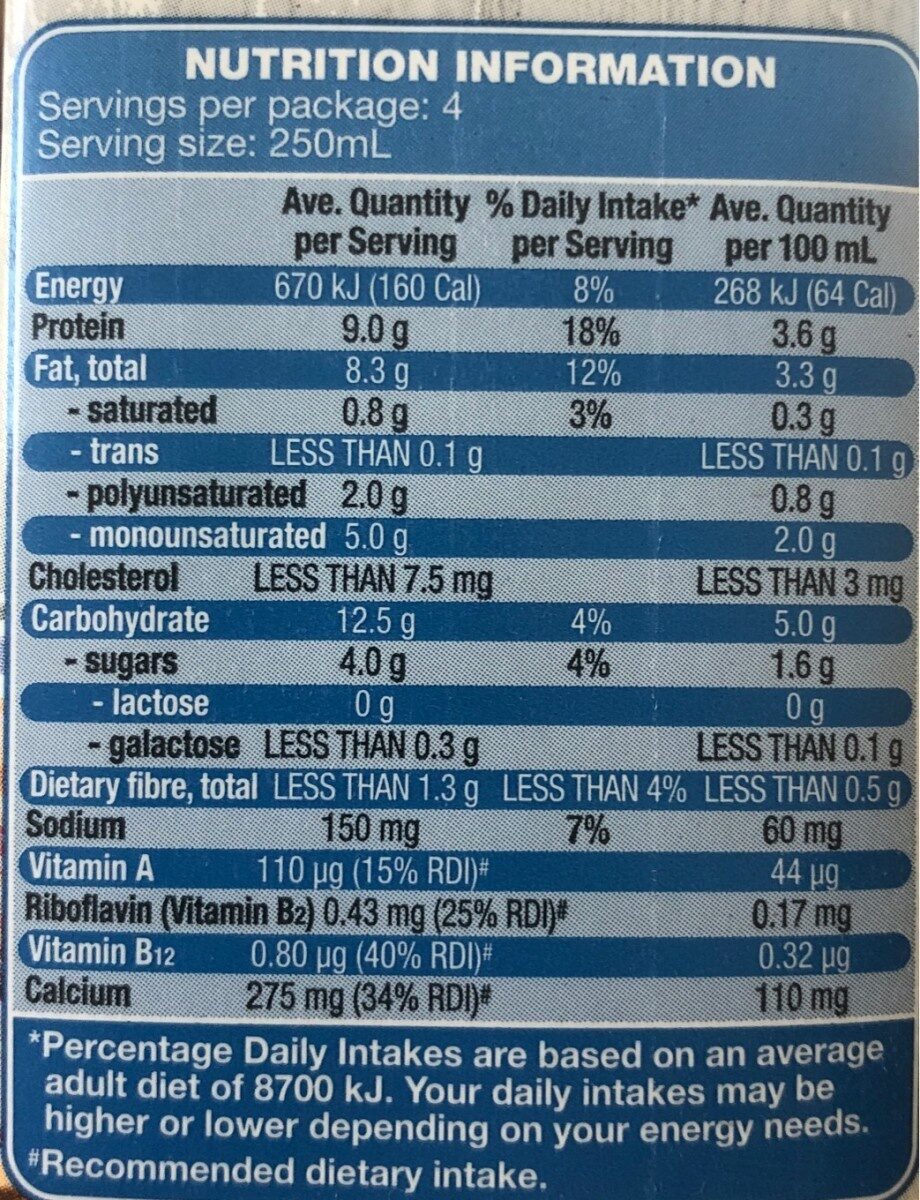 Regular soy milk - Nutrition facts