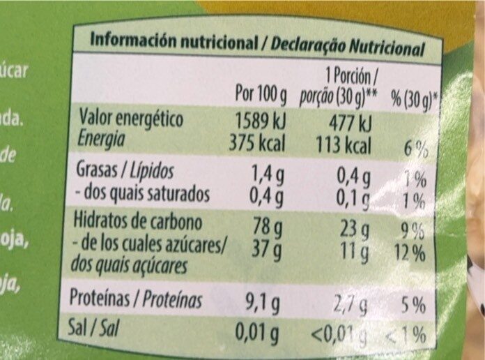 Trigo inflado con miel - Nutrition facts - es