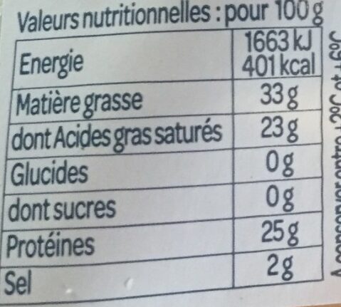 Abondance au lait cru - Nutrition facts - fr