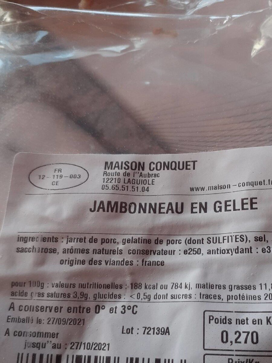 Jambonneau en gelée - Nutrition facts - fr