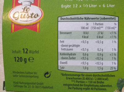 Klare Gemüse Brühe - Nutrition facts
