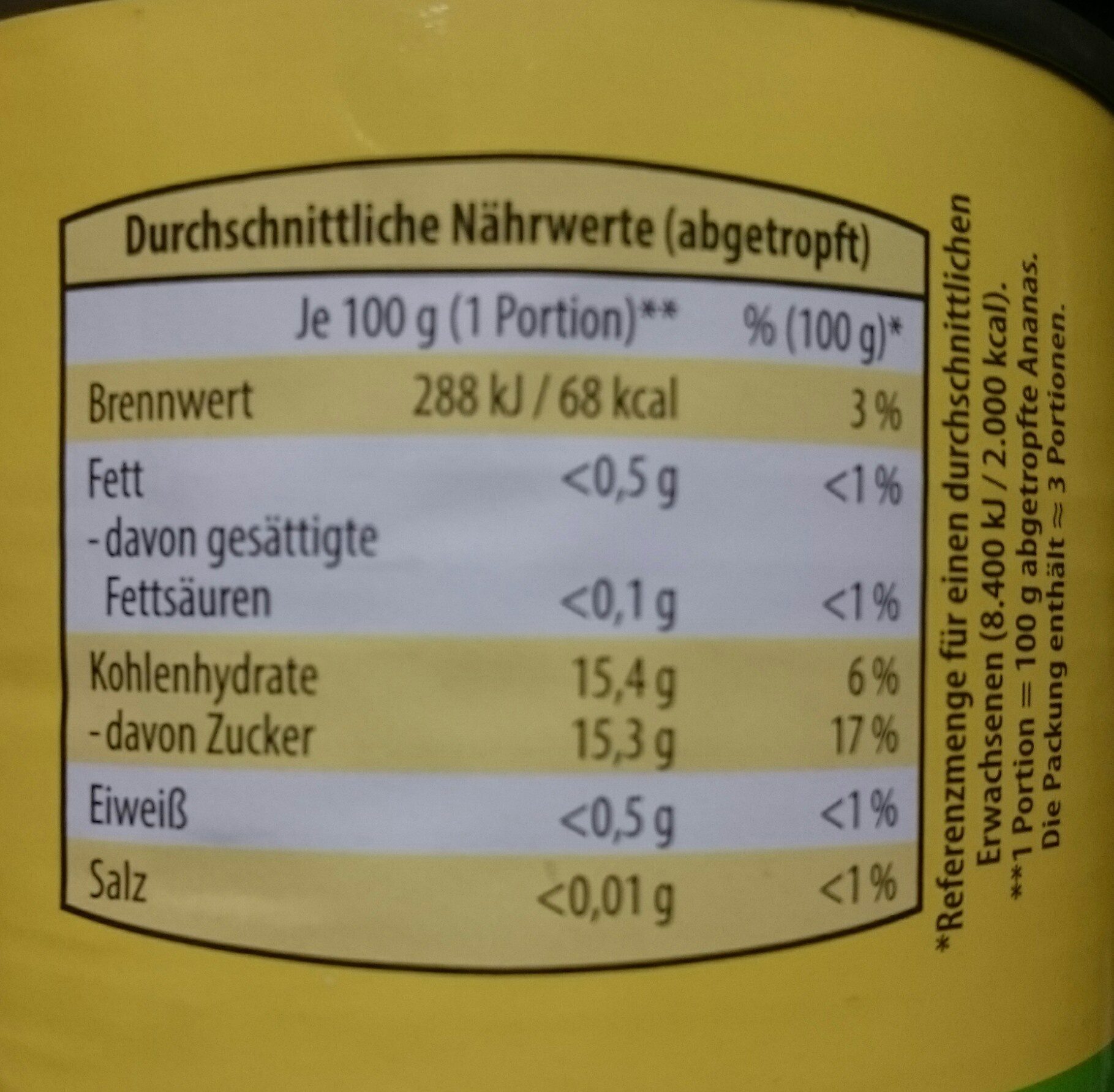 Ananas, Leicht Gezuckert - Näringsfakta - fr