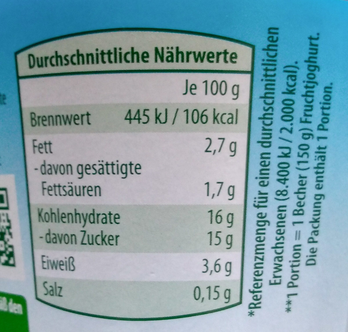 Fruchtjoghurt Himbeere mit Vanille verfeinert - Nutrition facts - de