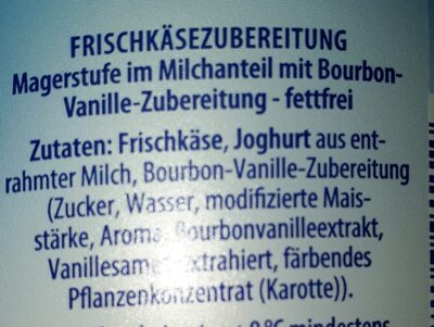 Desira Quark Liebling Bourbon vanille - Zutaten