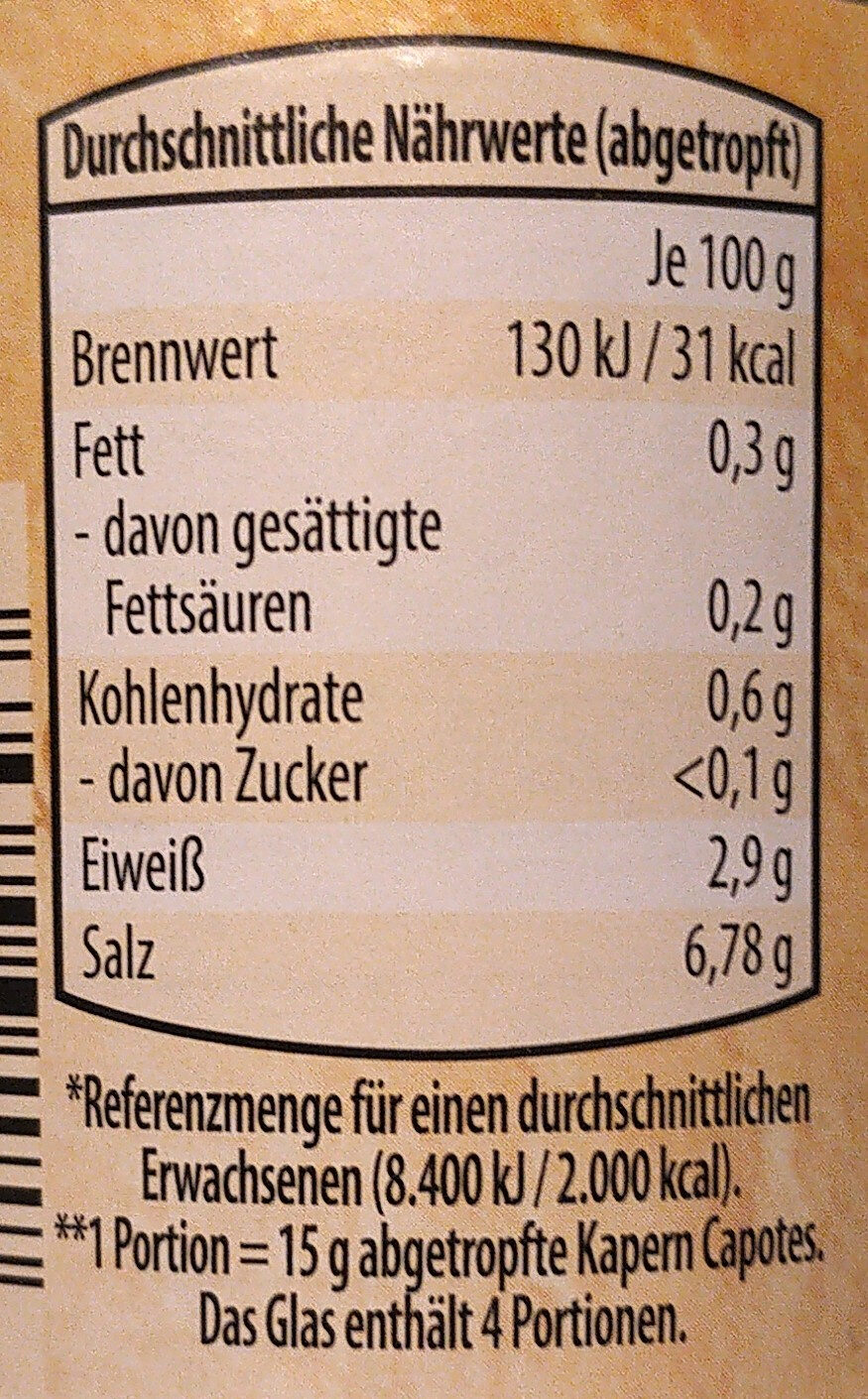 Kapern mild-würzig - Nutrition facts - de