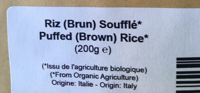 Riz Soufflé en vrac Bio - Ingrédients