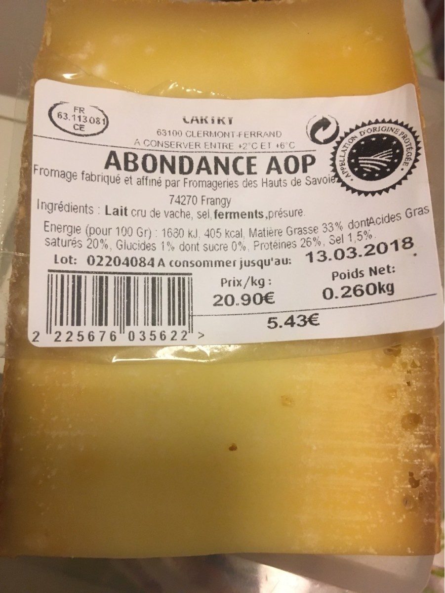 Abondance AOP Lait cru - Product - fr