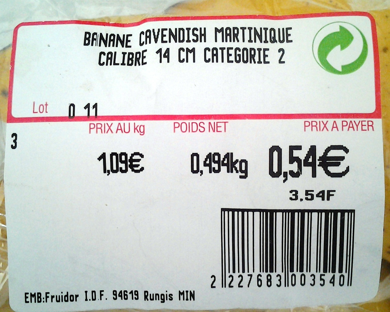 Banane Cavendish Martinique - Ingredients - fr