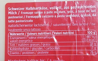 Raclette bloc - Tableau nutritionnel
