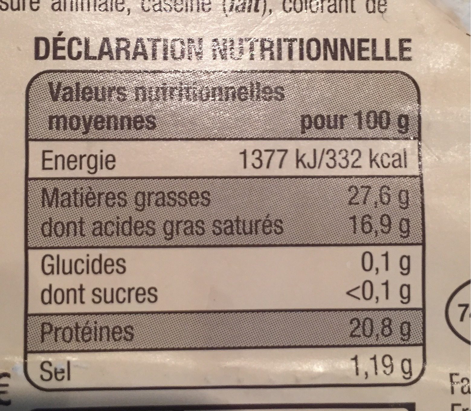 Reblochon de Savoie - Tableau nutritionnel