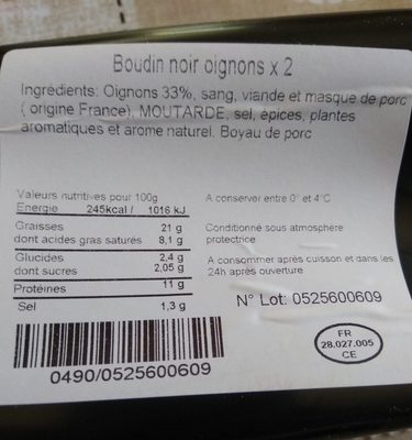 Boudin noir oignon - Ingrédients