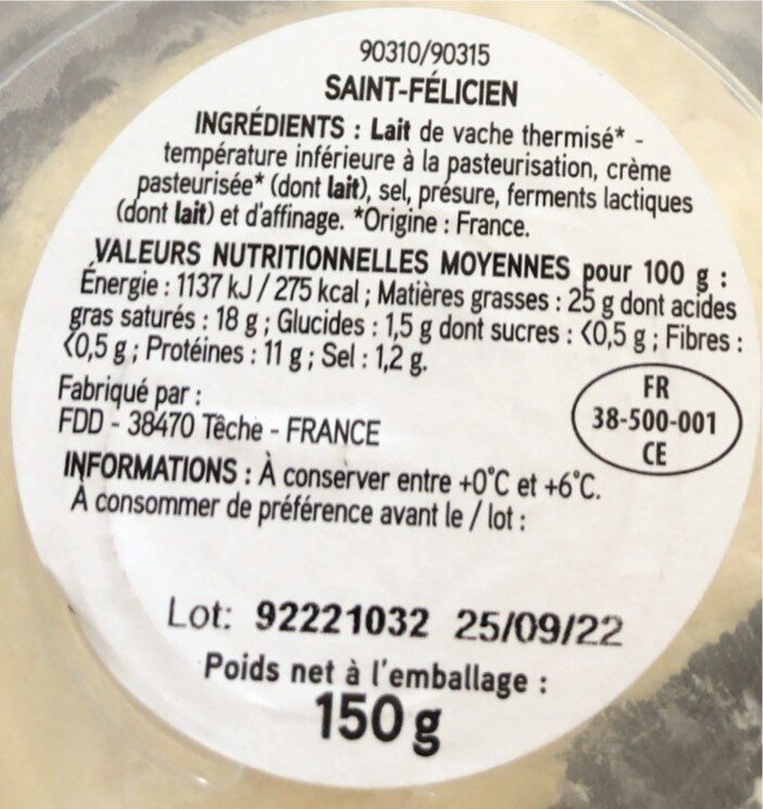 Saint-Félicien - Tableau nutritionnel