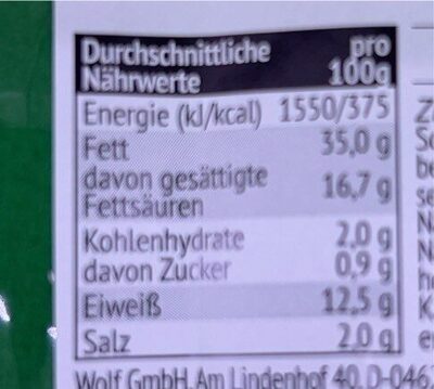 Thüringer Leberwurst - Nährwertangaben