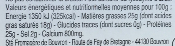 Mimolette Française (25 % MG) - Nutrition facts - fr