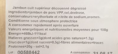 Jambon supérieur sans couenne - Ingredients - fr